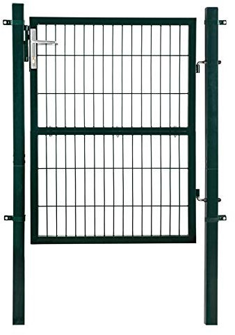 ESTEXO Gartentor Set mit Tür, Pfosten, Aluminium Türgriff und Einsteckschloss inkl. 3 Schlüssel, Farbe Moosgrün RAL 6005, Größe 140 cm