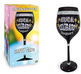 Macedonia Calice Maxi per l'ADDIO al Celibato in Vetro Nero con Stampa Glitter - Gadget Idea Regalo Festa Brindisi per Gli sposi