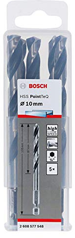 Bosch Professional Set de 10 brocas de vástago hexagonal PointTeQ, para metal, diámetro: 10 mm, vástago hexagonal de ¼, accesorios para taladro de impacto y taladro atornillador