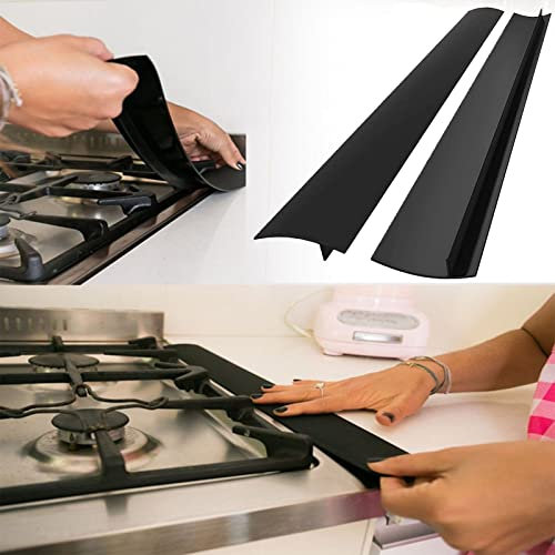 Forlivese 2 Pack Stove Gap Cover Silicone,Heat-Resistant Cooker Side Strips,25in Oven Cooker Gap Filler Strip, Anti-Stain Stovetop Gap Cover for Kitchen Countertop(Black)