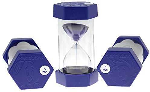 Tink n Stink Large Sand Timer 5 Minute Blue Hourglass with Robust End Caps Quiet Time Management Classroom Games Home Office