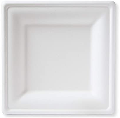 GRADISCO 100 PEZZI - Piatto Piano Quadro in Polpa di Cellulosa Bagassa 100% Compostabile, 20x20 cm. Biodegradabile - Compostabile - Plastic Free. Piatti resistenti e adatti ad uso esterno