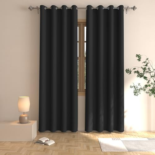 UPOPO Black Blackout Curtains Bedroom 80 inches Long Window Curtain Panels Room Darkening Living Room Divider Patio Doorway Sliding Glass Door Grommet Top Thermal Insulated Drapes 2 Panels 52x80
