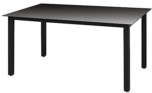 BULANED Garten-Esstisch, Tisch Balkon, Gartentisch, Balkontisch, Küchentisch, Garden Table, Terrassentisch, Glas Aluminium 150 x 90 x 74 cm Schwarz