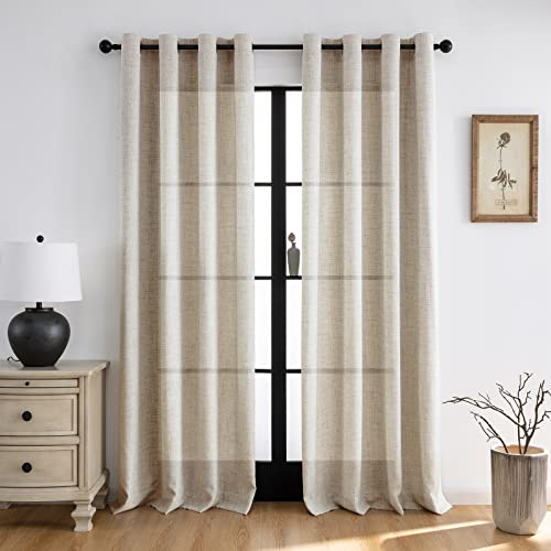 Melodieux Grommet Draps W66 X L72 Inch, Linenlook Curtains Eyelet for Bedroom Living Room (Beige, 2 Panels)