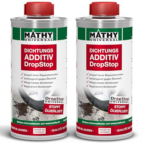 MATHY-DropStop Dichtungs-Additiv, 2 x 250 ml, Hochwirksames Öl Additiv | Stoppt Ölverlust im Motor, Getriebe, Hinterachsen & Servolenkungen, Motoröl- & Getriebeöl-Zusatz regeneriert Dichtungen