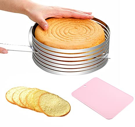 AidiOn Affettatrice per Torta Regolabile, Anello per Stampo per Torta con Bordo Appiccicoso, Affettatrici per Torta Accessori per Affettare Torta in Acciaio Inossidabile A 6 Strati, 9,8-12 Pollici