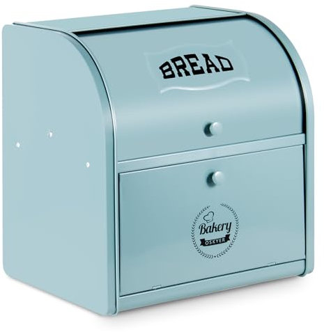 Dyserbuy Bread Bin, Bread Bins for Kitchen, Large Bread Box with Roll Top Lid, Double Metal Bread Container, Storage Bin for Fresh Loaves, Cookies, Pastries 30 x 25 x 33 cm (Green)