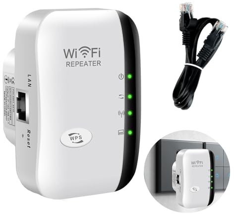 WiFi Internet Range WiFi Signal Long Range Amplifier Up to 3000sq.ft with Integrated Antennas Ethernet Port Compatible Home Easy Setup (White)