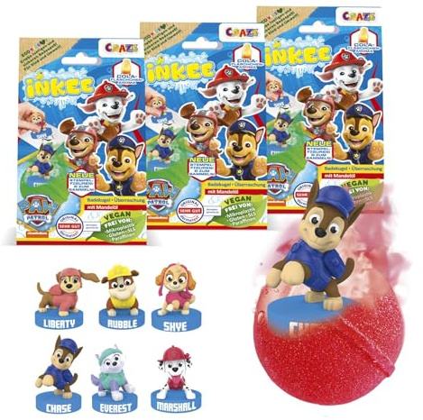 INKEE SURPRISE PAW PATROL | Bombe da bagno per bambini con sorpresa, confezione da 3, pallina da bagno con sigillo della Pattuglia Canina, 3 pezzi