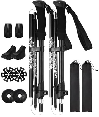 Kemraes Walking Poles, 2 Pack Collapsible Trekking Poles 7075 Aluminum Hiking Poles Foldable Ultralight With Quick Lock System Hiking Stick for Hiking Camping Trekking for Women Men