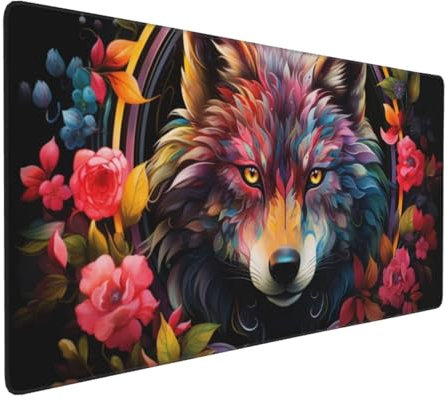 Flores Lobos Tappetino per Mouse da Gioco Grande 100x50 cm con Bordi Cuciti, Fondo in Gomma Naturale Antiscivolo Resistente, Tappetino per Tastiera lavabile, Tappetino per Scrivania per Giocatori u475