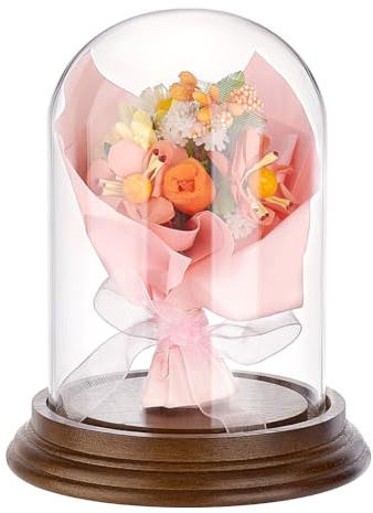 PH PandaHall 4.2 x 5.5 Glass Display Dome Cloche, Clear Bell Jar Display Case Glass Dome Tabletop Centerpiece with Solid Wood Base for DIY Snow Globes Flowers Plants Birthday Home Decor, Deep Brown