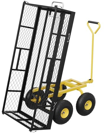 GarveeLife 900 LBS Garden Dump Cart with Removable Sidewalls, Heavy Duty Steel Dump Wagon with 180° Swivel Handle & 10 in Tires, Yard Cart Utility Wheelbarrow for Backyard Farm