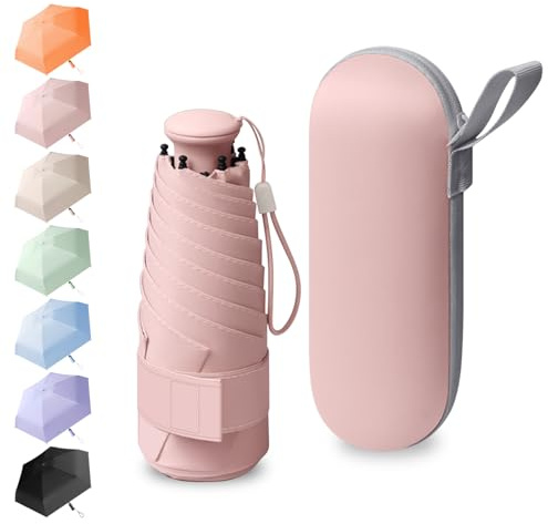 BEKKLPOU Ombrello Pioggia Piccolo, Mini Ombrello Pieghevole, Ombrello Piccolo Da Borsa, Adatto Sia Alle Giornate Soleggiate Che A Quelle Piovose, Manico Retrattile (Rosa ciliegio)