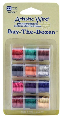 Artistic Wire, 22 Gauge Tarnish Resistant Colored Copper Craft Wire, Buy-The-Dozen, Assorted Colors, 5 yd, 12 spools