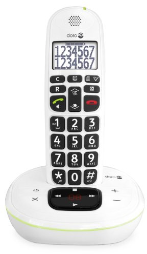 Doro PhoneEasy 115 DECT Schnurlostelefon (Anrufbeantworter, große Schrift und Zahlen, optische Anrufsignalisierung) weiß 5956
