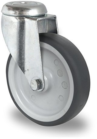 Apparaterolle Lenkrolle ohne Bremse 100 mm ohne Feststeller Gummi grau-spurlos Rückenloch Möbelrolle Transportrolle