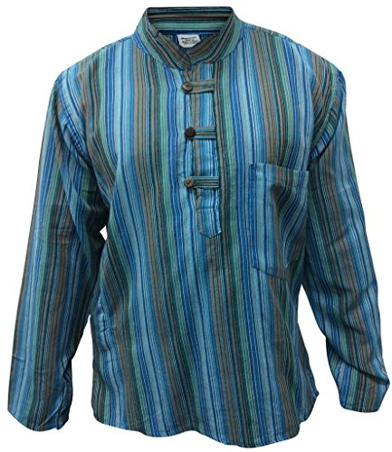 SHOPOHOLIC FASHION Multi Color Mix Dharke Stripes lätt, bekväm, långärmad, traditionell hippie boho-morfar-skjorta, Turkos mix, 4XL