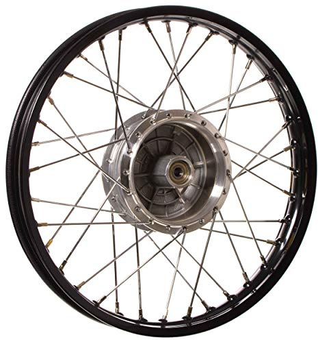 Speichenrad 1,50x16 Zoll Alufelge, schwarz eloxiert und poliert + Chromspeichen (Radnabe: Graugussbremsring, abgedrehte Flanken)