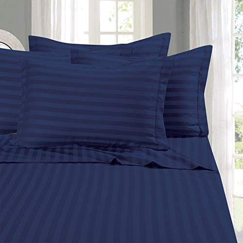Elegant Comfort Best, Softest, Coziest 6-Piece Sheet Sets! - 1500 Premier Hotel Quality Luxurious Wrinkle Resistant 6-Piece Damask Stripe Bed Sheet Set, Queen Navy Blue