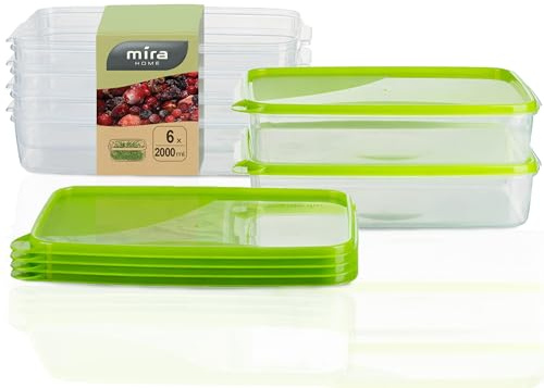 MiraHome Gefrierdosen 6x2L rechteckig grün – Vorratsdosen mit Deckel luftdicht – Transparente Frischhaltedosen mit Deckel – Aufbewahrungsbox Küche für Mealprep & Organisation – Austrian Quality