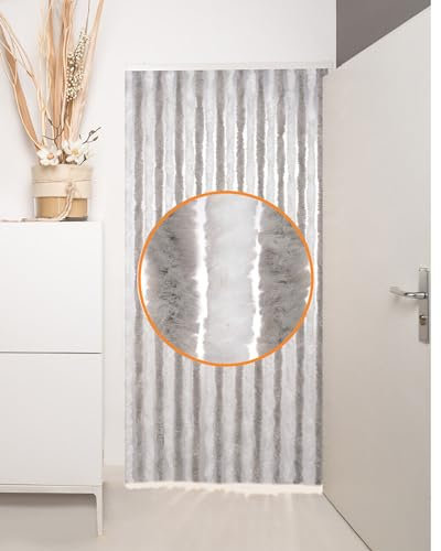 DEFACTO Flauschvorhang Türvorhang (100x200 cm) Chenille Fliegenschutz Insektenschutz Camping 100% Made In Italy - Vielseitig, Leicht Zu Reinigen, Effektiver Sicht- Und Hitzeblocker - (Grau/Weiß)