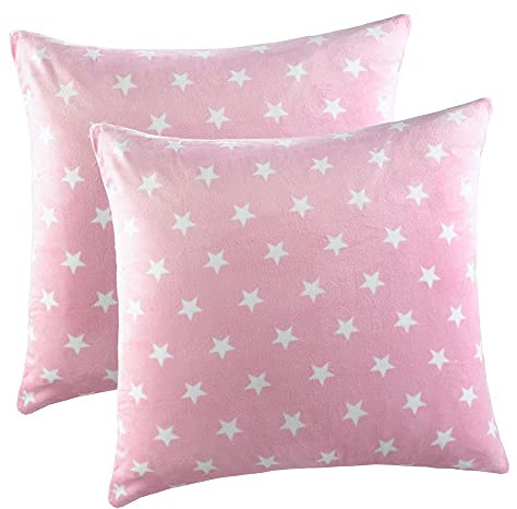 MALIKA Nicky-Teddy Cashmere Touch Coral Fleece Kissenbezug Kissenhülle alle Größen Couchkissen Sofakissen Deco Sterne, Größe:2X 80x80 cm, Designe:Sterne-ROSA