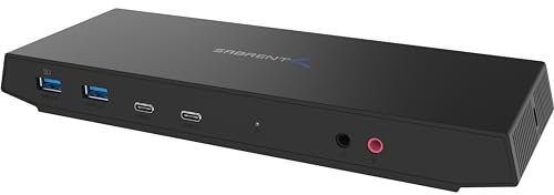SABRENT USB C Dockingstation mit netzteil, 2 HDMI + 2 DP, 5K / 4K@60Hz, PD 60W, RJ45 Ethernet, USB Ports Typ A + C, 3,5 mm Jack + Mikrofon