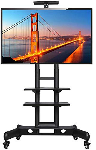 Yaheetech Supporto/Carrello TV Pavimento per Schermi LCD/LED/PLASMA 32-75 Pollici con Ruote Portata 50 kg Max VESA 600 x 400 mm 3 Ripiani Altezza Regolabile Gestione di Cavi Portata 50 kg