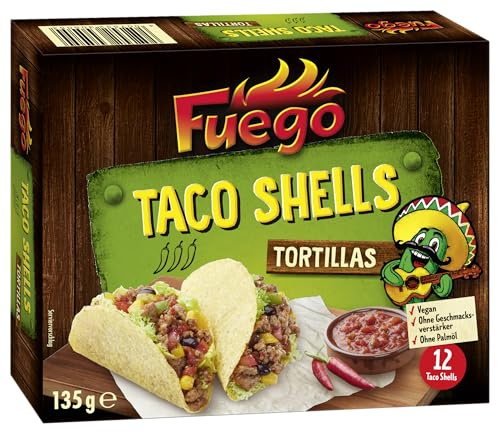 Fuego 12 Taco Shells, 135 g | Zum Selbermachen von gefüllten Tacos | Vegan, ohne Geschmacksverstärker
