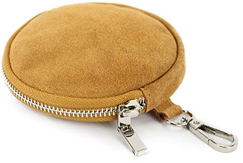 modamoda de P10 / P08 Damen Leder Rauleder Geldbörse Münzgeldbörse Taschenanhänger ø 11,5 cm handmade in Italy, Farbe:Camel