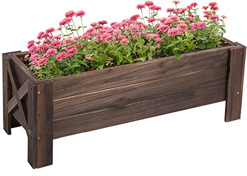 Outsunny Huerto Urbano Jardinera de Madera Jardinera Rectangular con Patas Elevadas y 2 Drenajes para Flores Plantas Cultivos 100x36,5x36 cm Marrón
