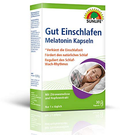 SUNLIFE Melatonin Kapseln hochdosiert - 1 x 30 Stück - Melatonin 1mg Kapseln mit Zitronenmelisse-Extrakt - Gut Einschlafen Kapseln für Erwachsene - hochwertiges Schlafmittel - ideal bei Jetlag