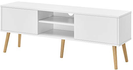 [en.casa] Fernsehtisch Eskilstuna mit Schranktüren und Ablagefächern Fernsehschrank TV Sideboard für Schlafzimmer, Wohnzimmer 120 x 29,5 x 46,5 cm Weiß