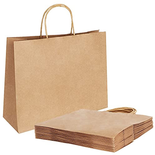 Papiertüten Braun 27 * 12 * 21cm,Papiertüten mit Henkel für Geburtstagsfeier Hochzeit Weihnachten Halloween Ostern(20stück 130gsm)