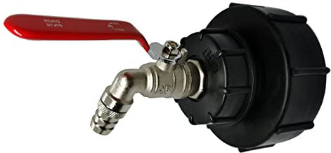 HEZHU IBC Auslaufhahn IBC Adapter Wassertank S100x8 / S60X6 Grobgewinde - 3/4 Kugelhahn Auslaufventil Regenwassertank für Auslaufhahn mit Schlauchverschraubung (Rot)