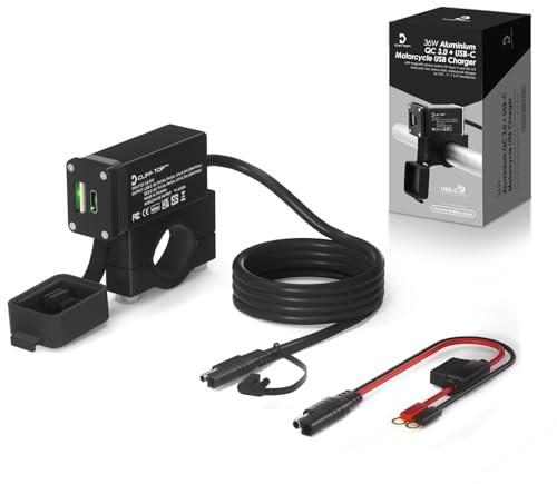 Cliff Top 36 W PD USB-C und QC 3.0 Aluminium Motorrad USB Ladegerät, mit magnetischem Netzschalter, wasserdicht für 7/8 Zoll, 1 Zoll, 1 1/4 Zoll Lenker - verhindert das Entleeren des Akkus.