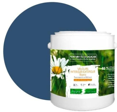 BOX DECO COULEURS Pintura natural ecológica interior exterior con aspecto terciopelo Natura – 2,5 l/33 m² [Clase energética A+], azul carbón