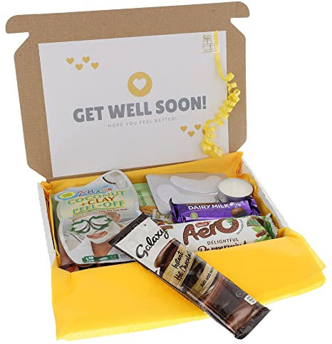 Pamper Treat GET WELL SOON Gift Box Hug in a Box Personalised Letterbox Gift for Ladies with Hot Chocolate