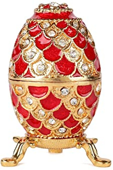QIFU Vintage Red Mini Easter Egg Figurine Trinket Box Hinged, Unique Gift for Family