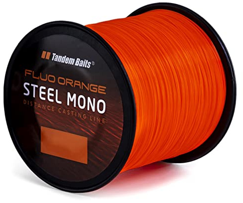 Tandem Baits Steel Mono Fluo Orange Fil de Pêche Carpe Nylon Matériel de Pêche Transparent Ultra Résistant 1200 m 0,35 mm