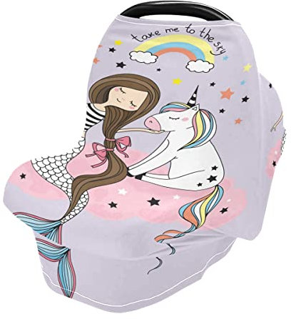 Mnsruu Einhorn Meerjungfrau Magisch Stillbezug Stillschal Autositzbezüge für Babys Säugling Dehnbar Weich Atmungsaktiv Mehrzweckbezug Ups, Geschenk für Jungen Mädchen