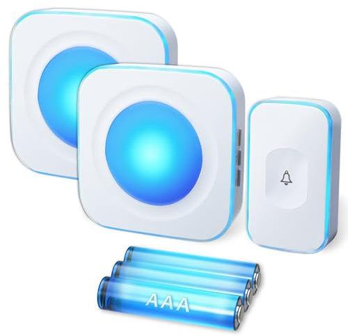 Wireless Doorbell Battery Operated Wireless Doorbell for Home 1200FT Hearing Impaired Doorbell with 1 Doorbell Button & 2 Portable Doorbell,36 Ringtones 4 Volume White FUHONGRUI