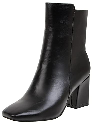 Lroey Reoly Bottines à Talon Bloc Femme, Bottes Habillées Talons Hauts Bout Carré Bottines Facile Zip 186 Noir Taille 47 EU