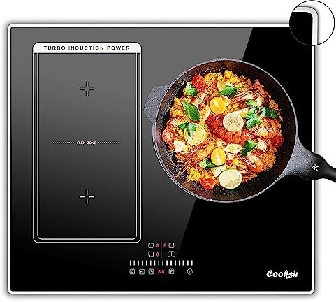 Cooksir Plaque Induction 3 Feux avec Cadre, Table de Cuisson Induction 60cm Encastrable, 6800W, Commande Tactile à Curseur, Bord Inox, Zone Flexibles pour le Grille, Sans Fiche, 240V