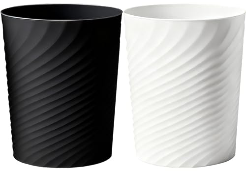 HOLTPHILI Small Bathroom Trash Can 1.8 Gallon Wastebasket Recycling Bin for Bedroom Office Kitchen, Black White, 2 Pack