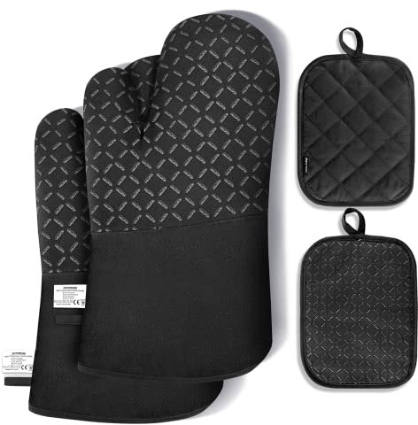 OUTDOUSE Oven Mitts Oven Gloves Oven Gloves Baking Gloves Cooking Gloves – Outdoor ven Mitts Set of 4 Heat Resistant,Black,30*18*3.5cm