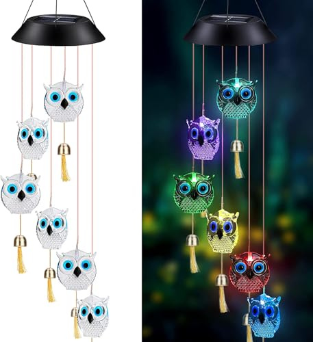 HeiPen Owl Gift, Solar Wind Chimes Garden Gifts for Mum, Grandma, Mothers Day, Christmas, Outdoor lights Decoration for Garden Yard Porch Valentines day