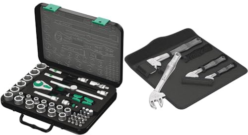 Wera 8100 SB 2 Zyklop Speed Ratchet, Sockets, Bits and Accessories Set, 3/8 Drive, 43PC, 05003594001, Silver & '05020110001 6004 Joker 4 Set 1, self-Setting Spanner Set, 4 Pieces